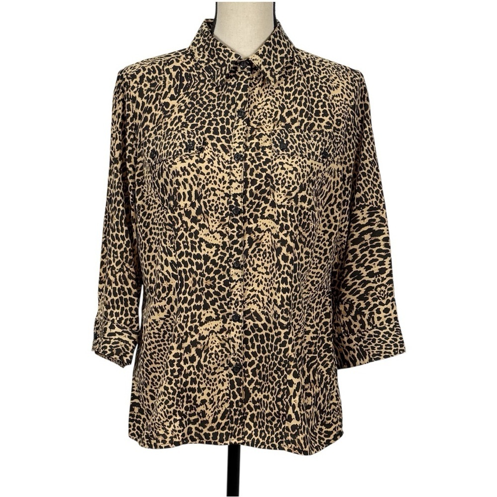 Notations Leopard Print Button-Down Shirt Size Sm… - image 1